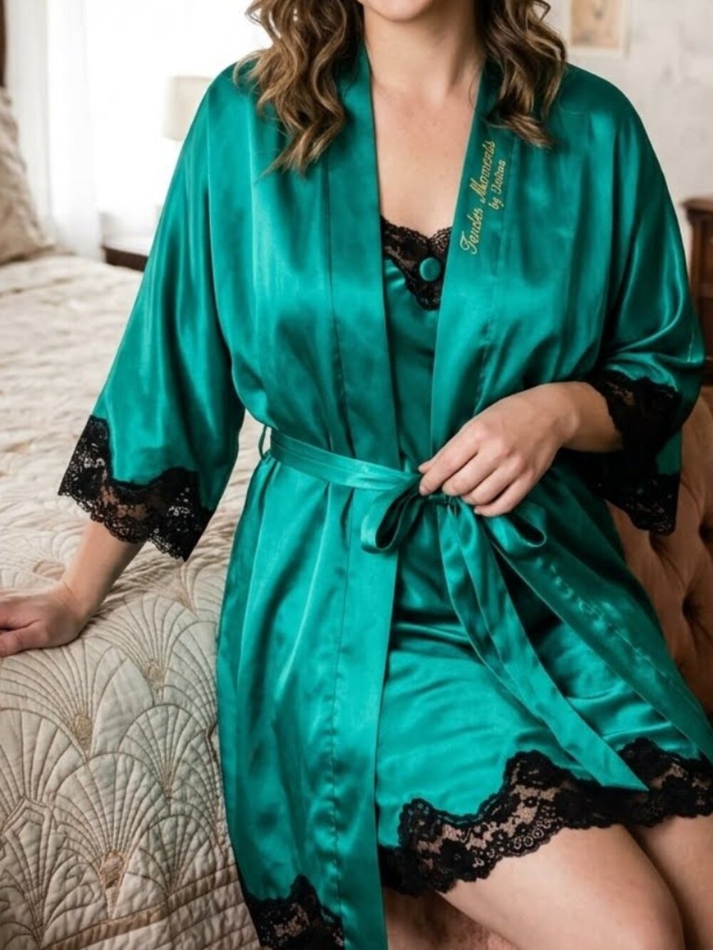 Vintage Tender Moments by Intime Lingerie 2 Piece Set Robe Chemise Lace Size S